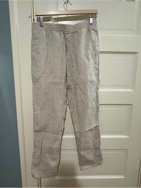 H&M Light Beige Linen Blend Drawstring Pants